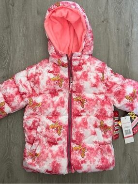 NWT Pink Platinum Pink Butterfly Fleece Puffer Jacket Size 2T